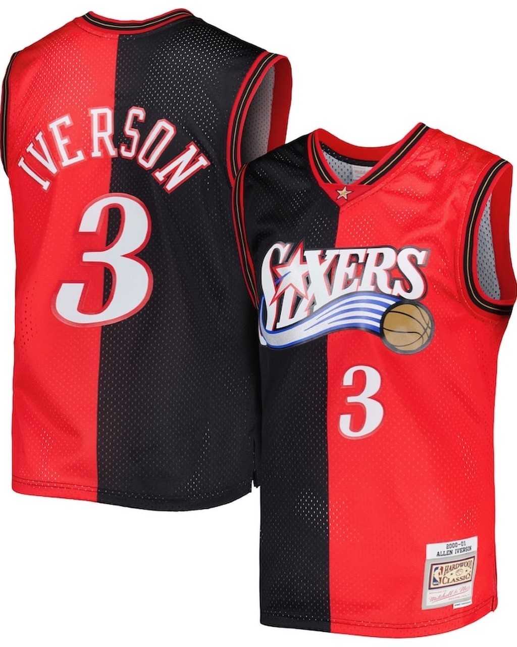 Mens Philadelphia 76ers #3 Allen Iverson 2000-01 Black Red Hardwood Classics Jersey Dzhi